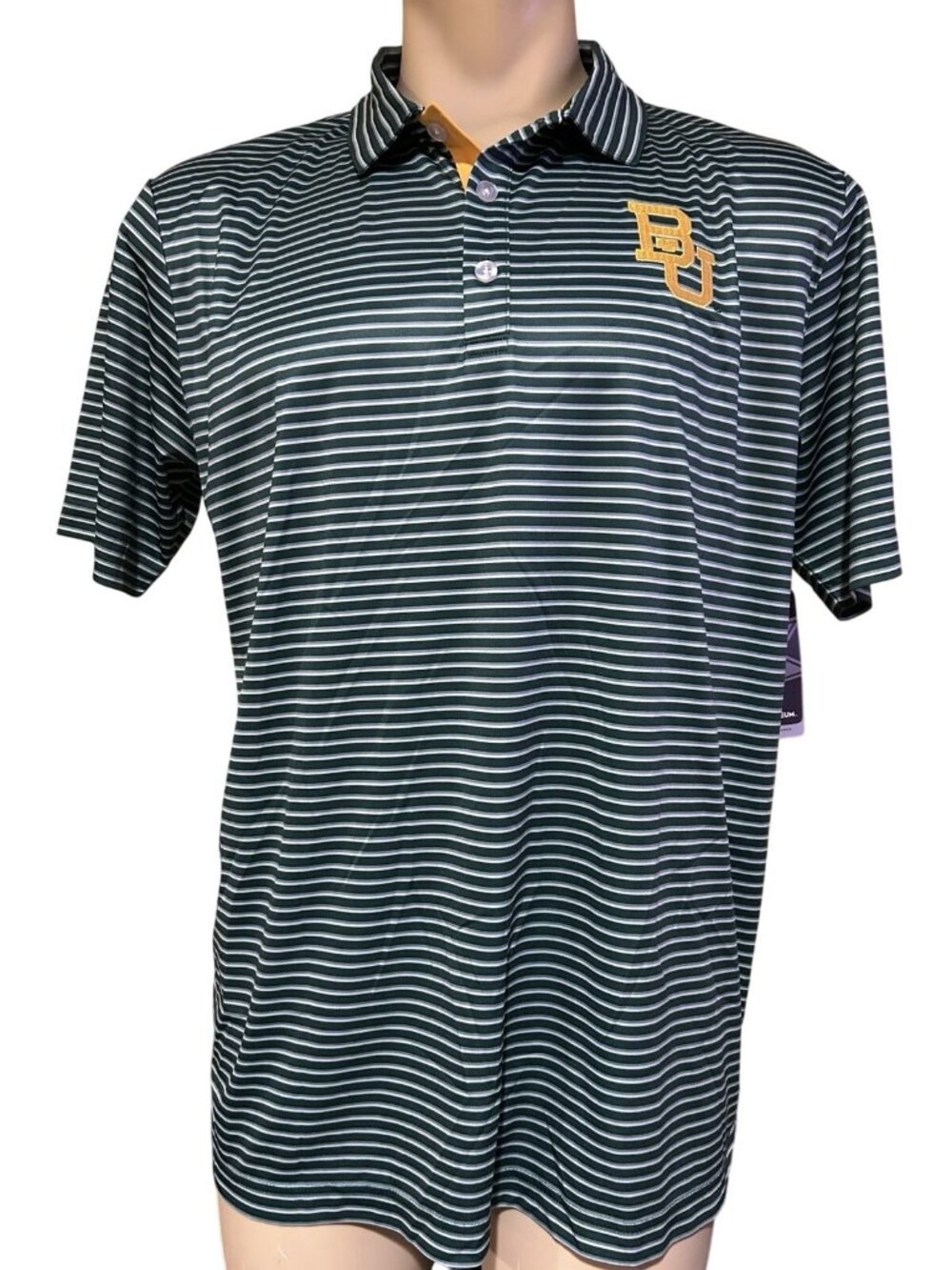 NEW Baylor BU Bears Colosseum Athletics Green Striped Golf Polo Shirt Men's L